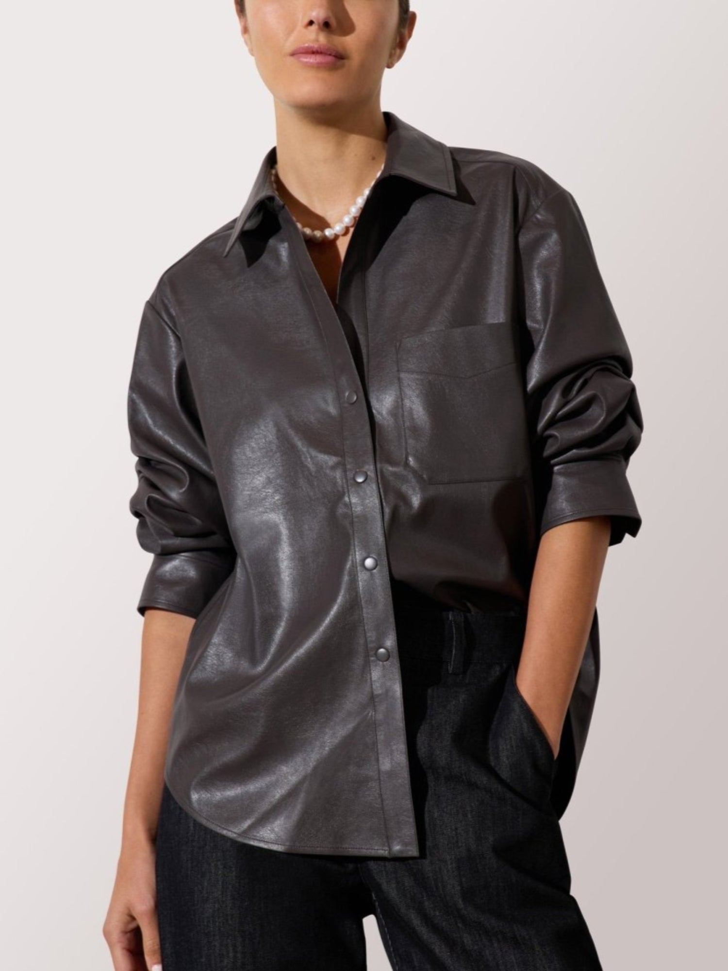 Women's Pia Vegan Leather Shirt in Timber Brown | Brochu Walker