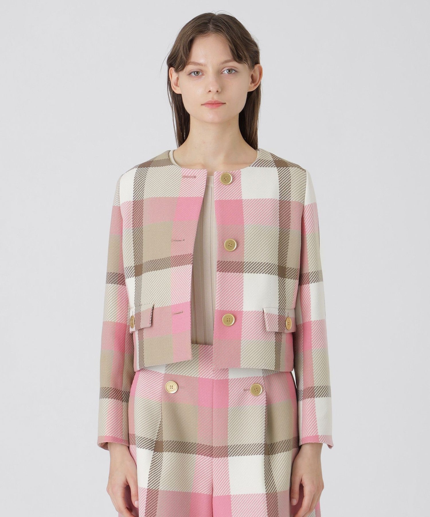 一部店舗限定】クレストブリッジチェックツィードジャケット