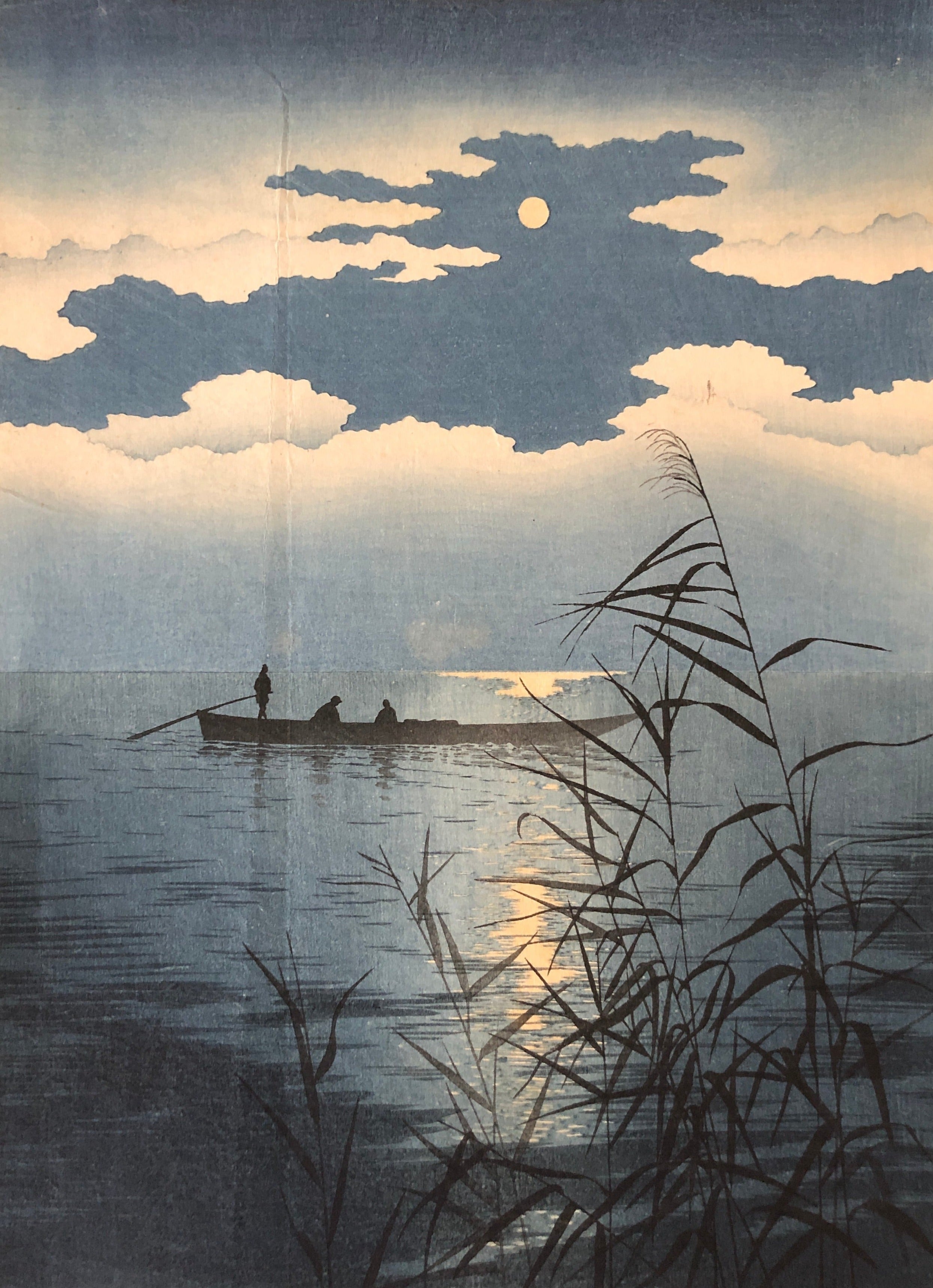 真作保証】庄田耕峯 Moonlit Sea woodblock print Meiji Hasegawa