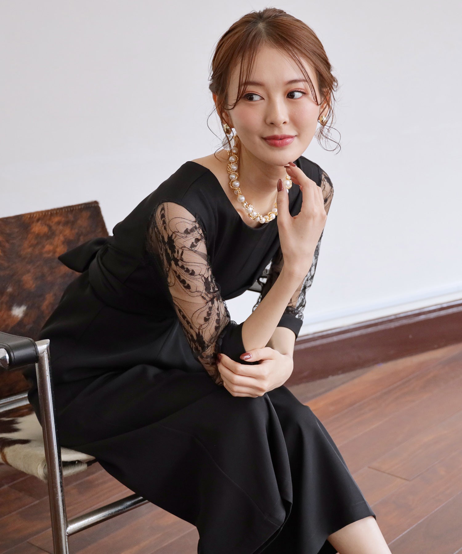 パーティー 結婚式 ジャンプスーツ パンツドレス レース袖