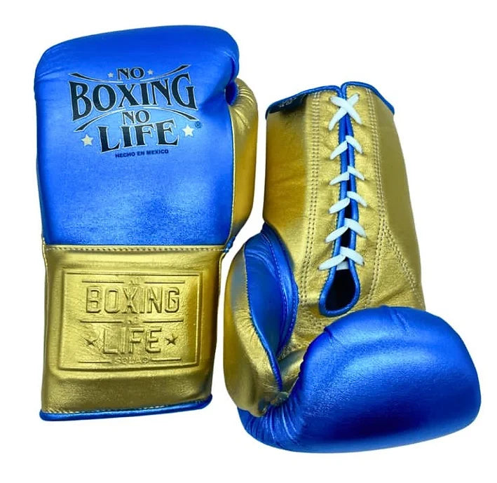 No Boxing No Life Training Gloves 16oz Metallic Blue/Gold – Earl's