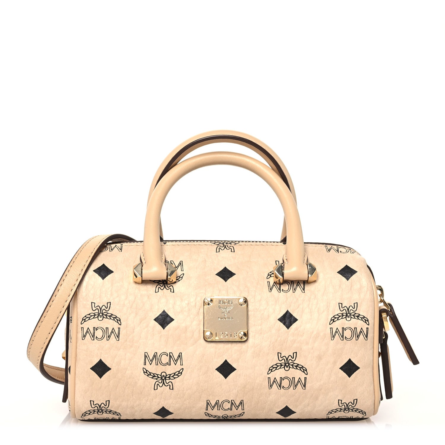 MCM Visetos Mini Boston Bag Beige 1585181 – FASHIONPHILE
