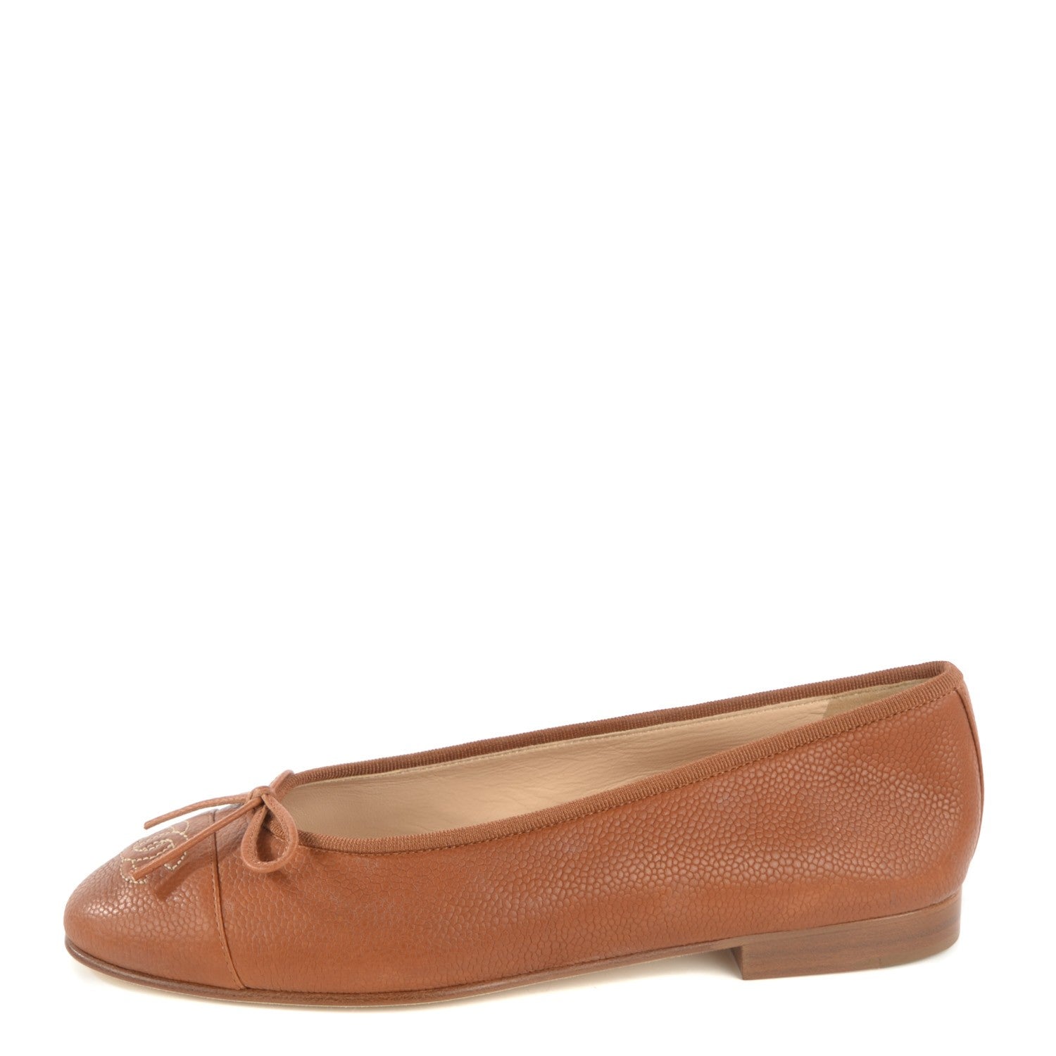 Chanel Caviar CC Cap Toe Ballerina Flats 37 Brown 116771