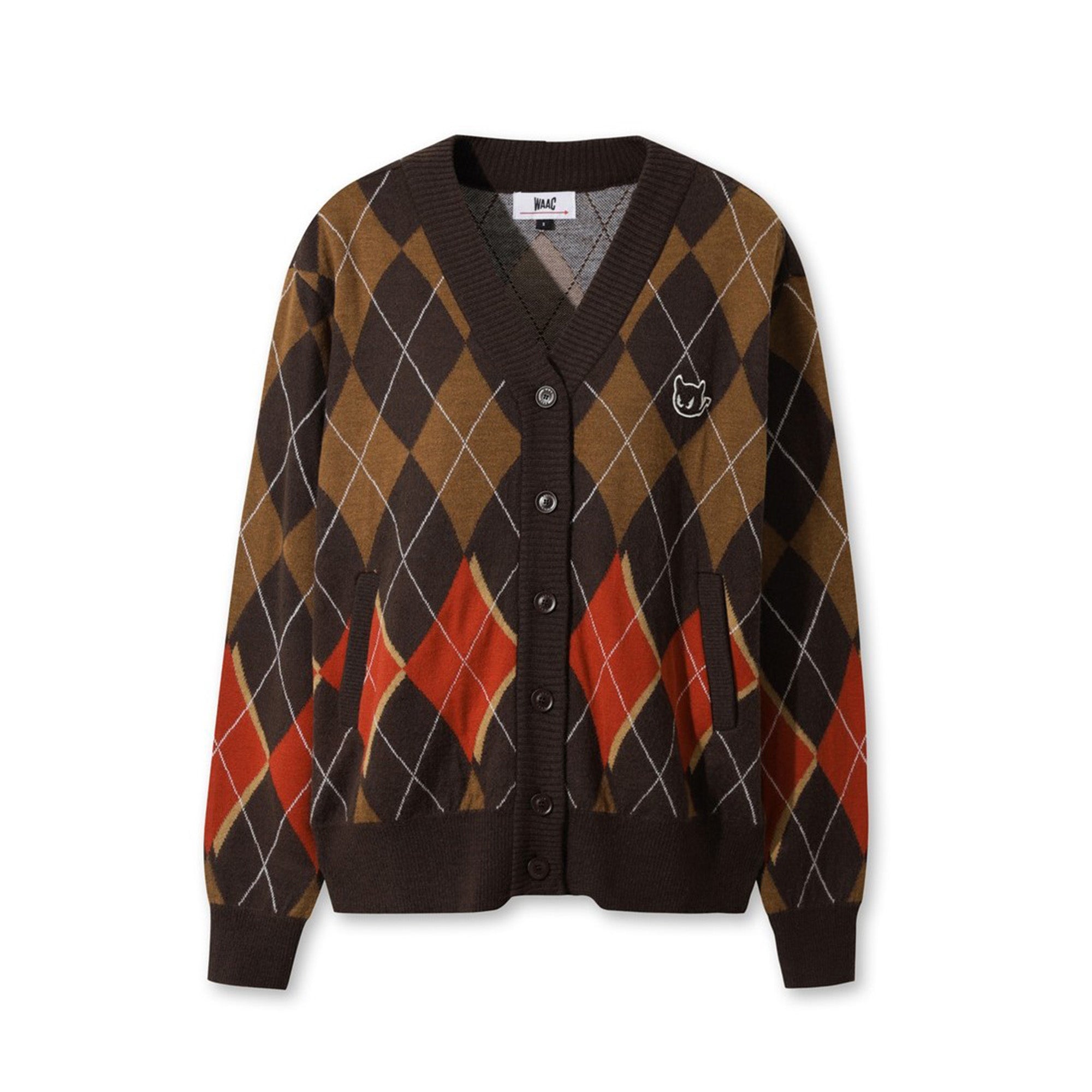 WOMEN アーガイルニットカーディガン ブラウン