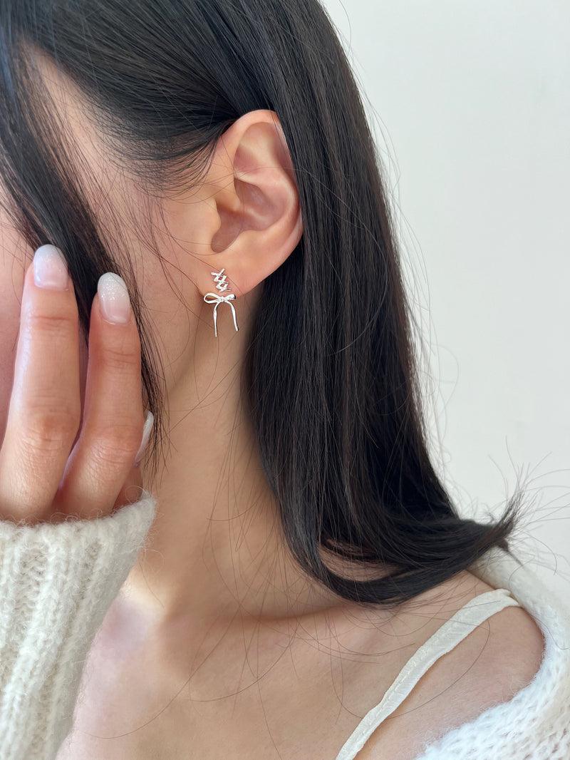 925 Silver]コルセット バレー リボン ピアス (2color) 韓国