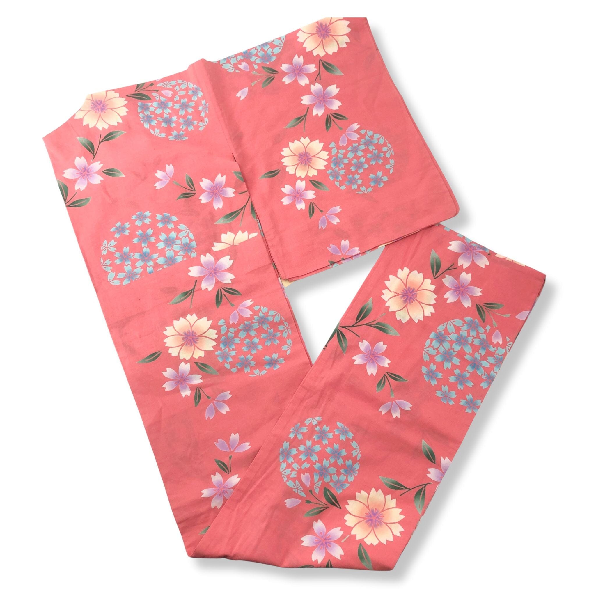 used 注染浴衣 ヤマト謹製 ピンクの花柄 162cm 裄丈71cm バチ衿