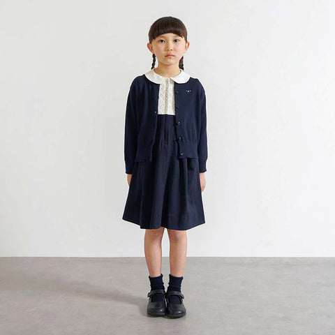 お受験服 エンブロイダリー フラワー ワンピース ネイビー 90・100
