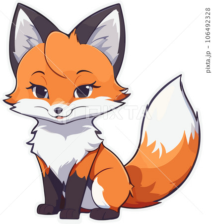 エンブレムイラスト_おすわり_きつね⑤のイラスト素材 [106492328] - PIXTA