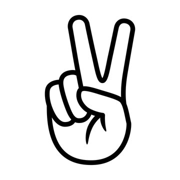 Hand gesture V sign for victory or peace line art vector icon for