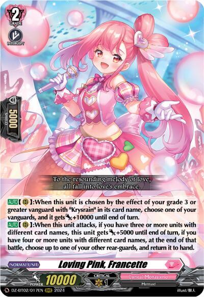 Loving Pink, Francette - DZ-BT02: Illusionless Strife - Cardfight