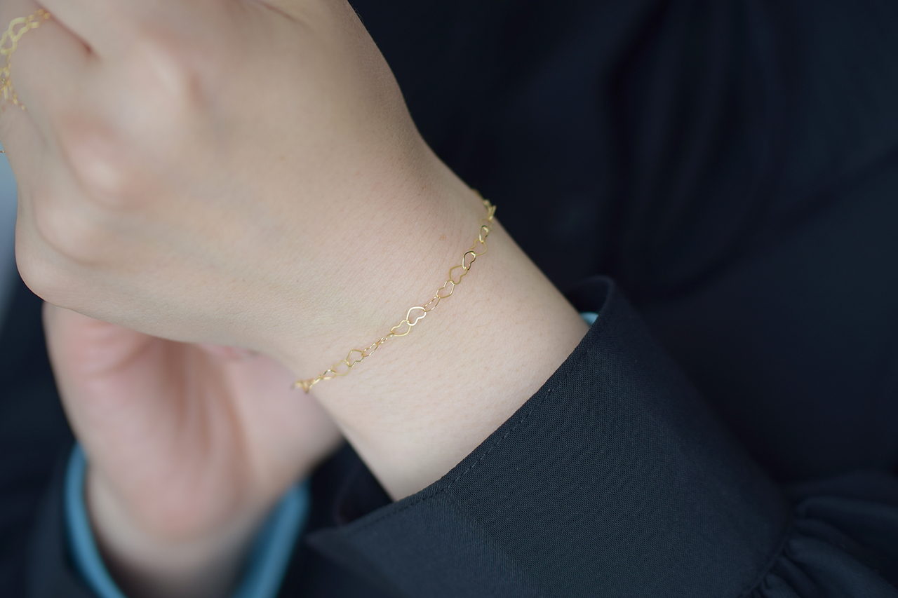 レギュラーハートチェーン ブレスレット K18YG [ 18金イエローゴールド