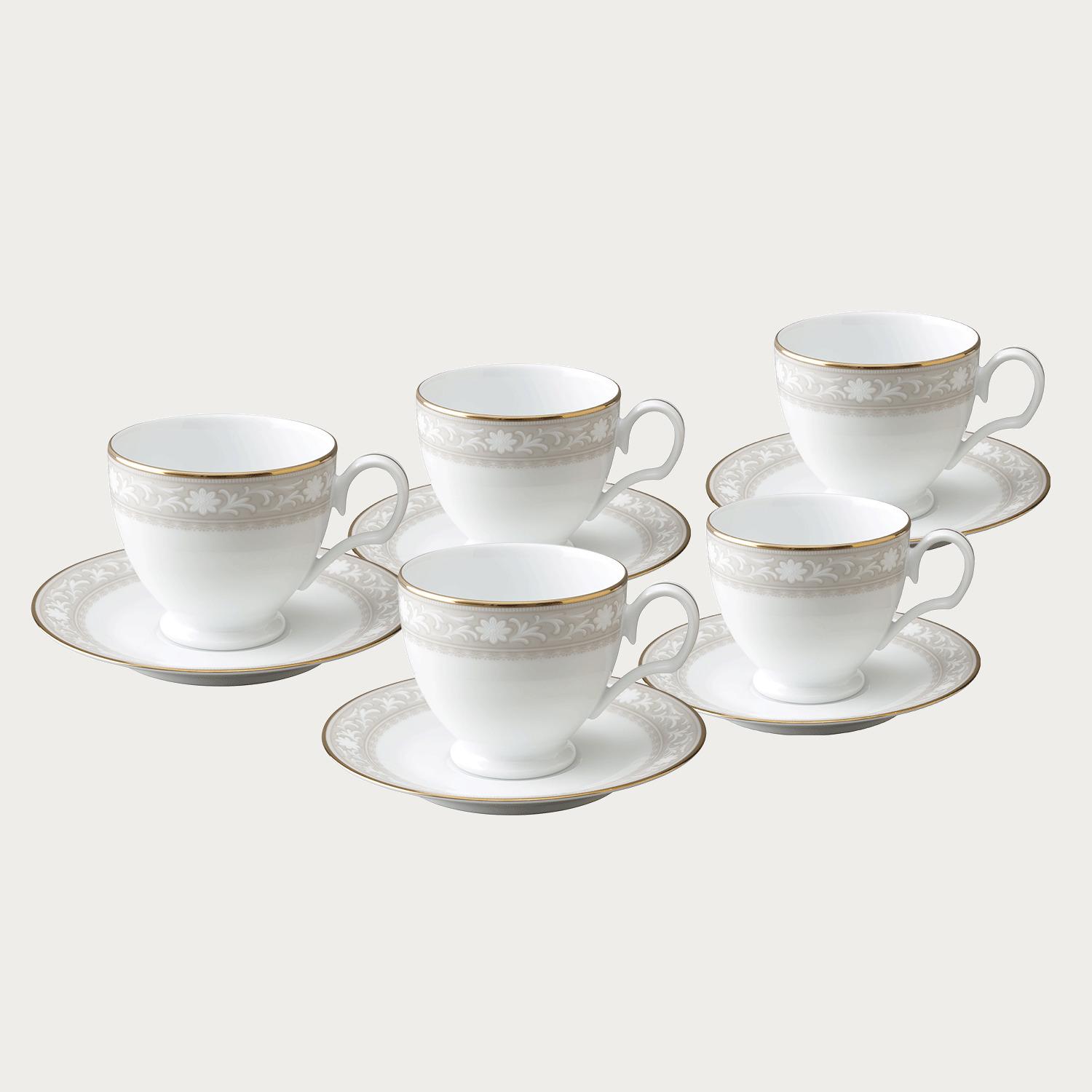 □特別価格□ベージュ唐草柄 カップ＆ソーサー(5客) | ノリタケ食器