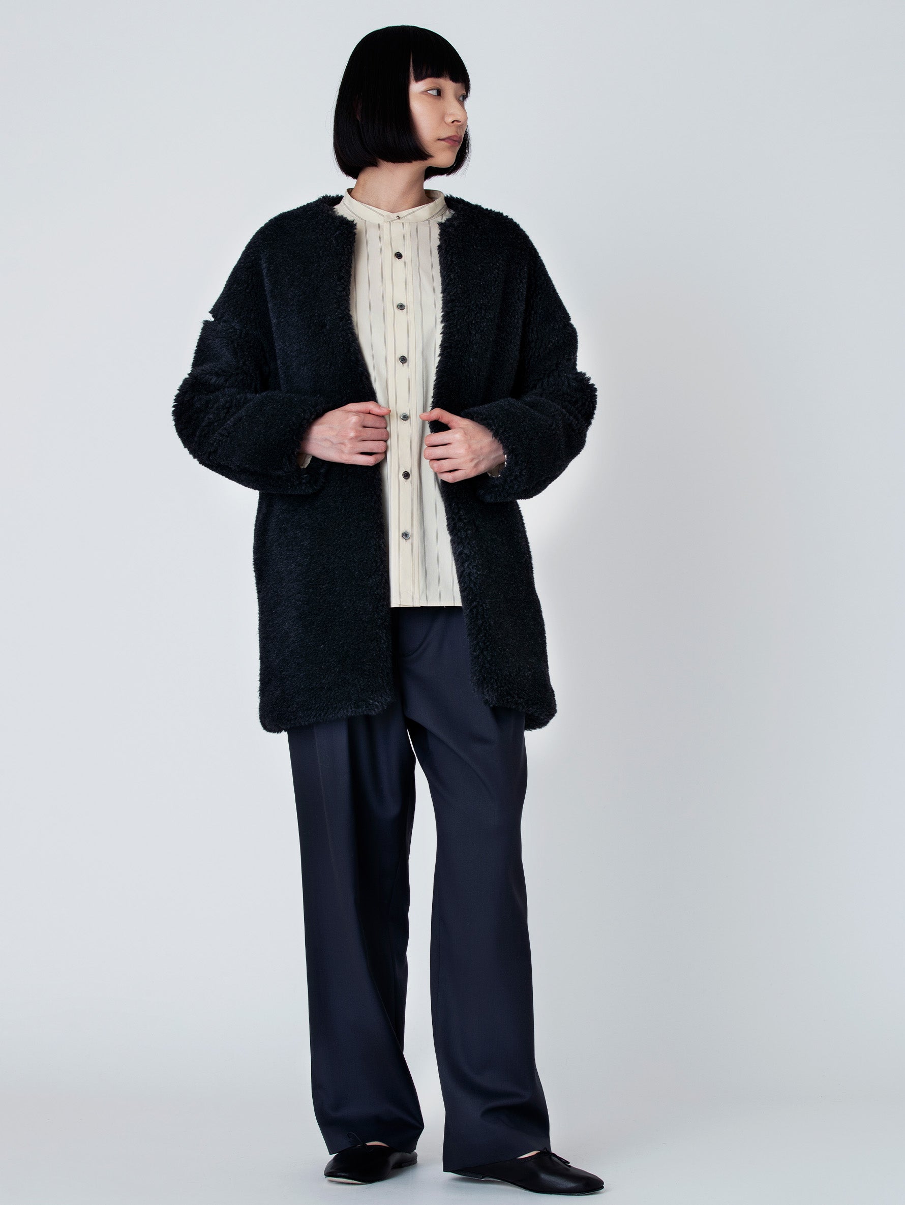 ウールファーノーカラーコート/TBBA-032