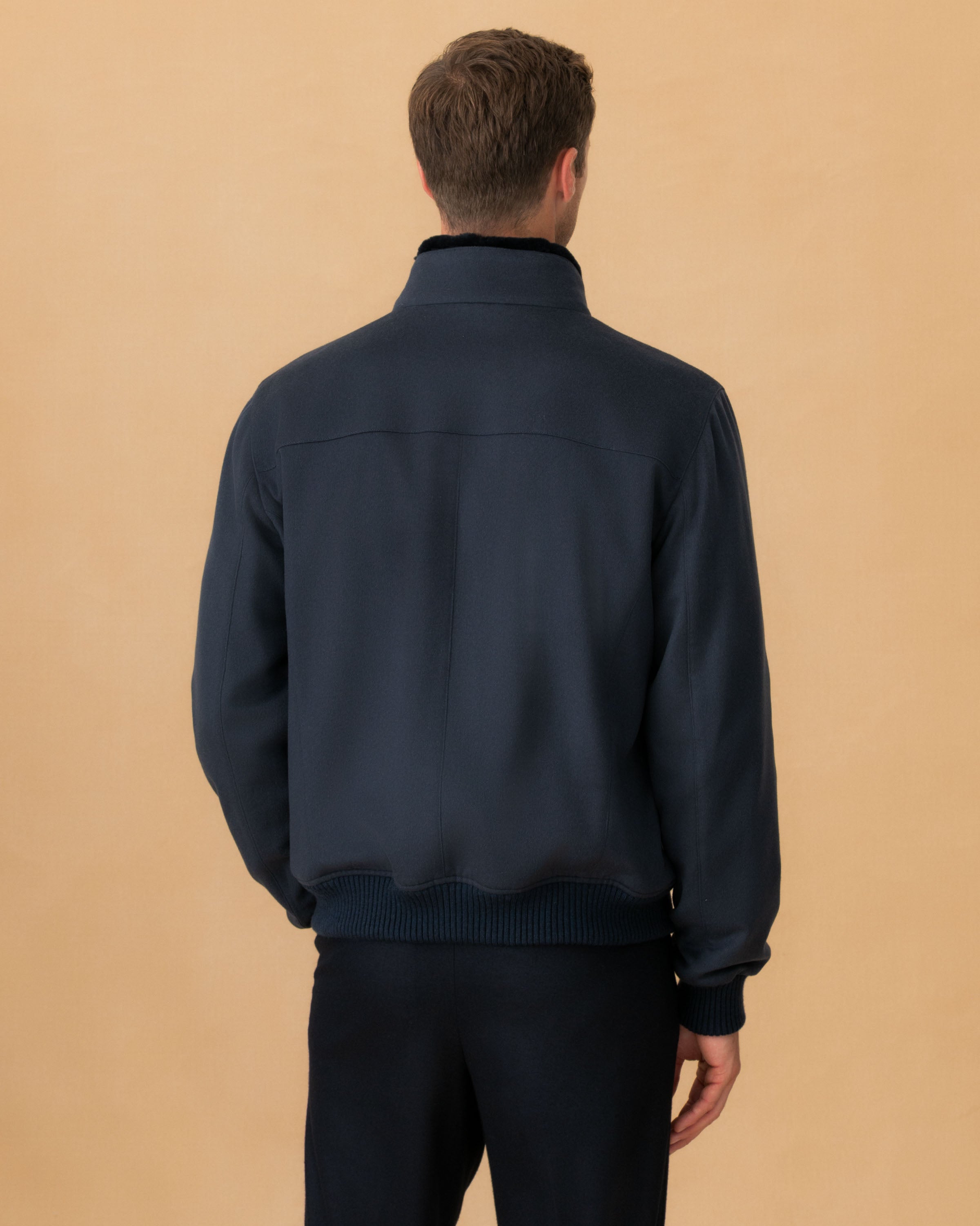 Men's Navy Cashmere Zip Through Bomber Jacket – Thom Sweeney