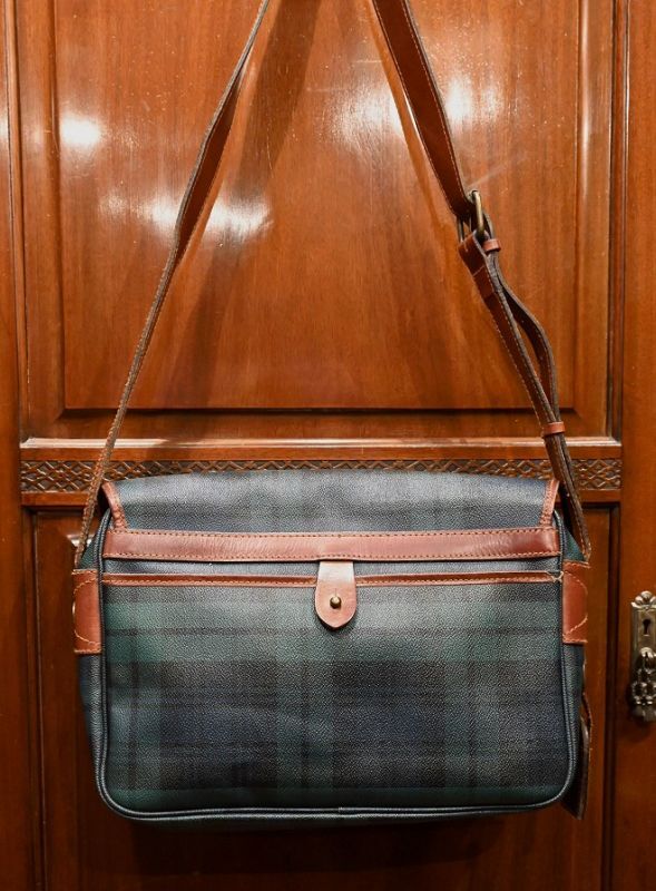 USED 90s ポロラルフローレン PVC×レザー ブラックウォッチ柄の