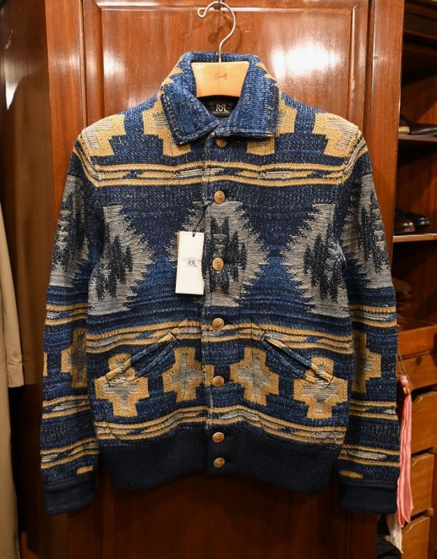 EXCELLENT USED】RRL BEACON KNIT JACKET インディゴ ネイティブ柄