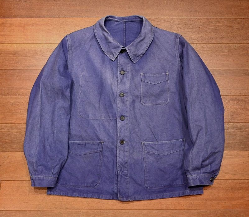 40s USED/VTG フレンチ ワークジャケット Vポケット 丸襟 コットン