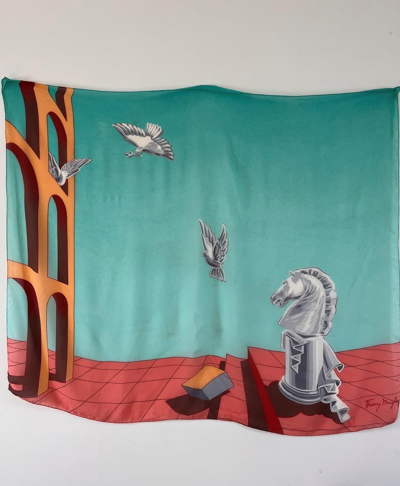 Rare Thierry Mugler Surrealist Silk Scarf - The Hoarde Vintage