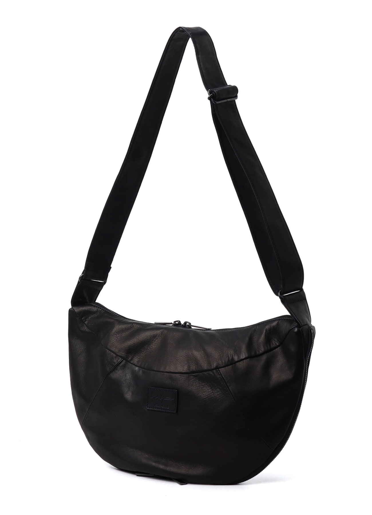 SCRATCH HORSE LEATHER HALF MOON SHOULDER BAG(FREE SIZE Black