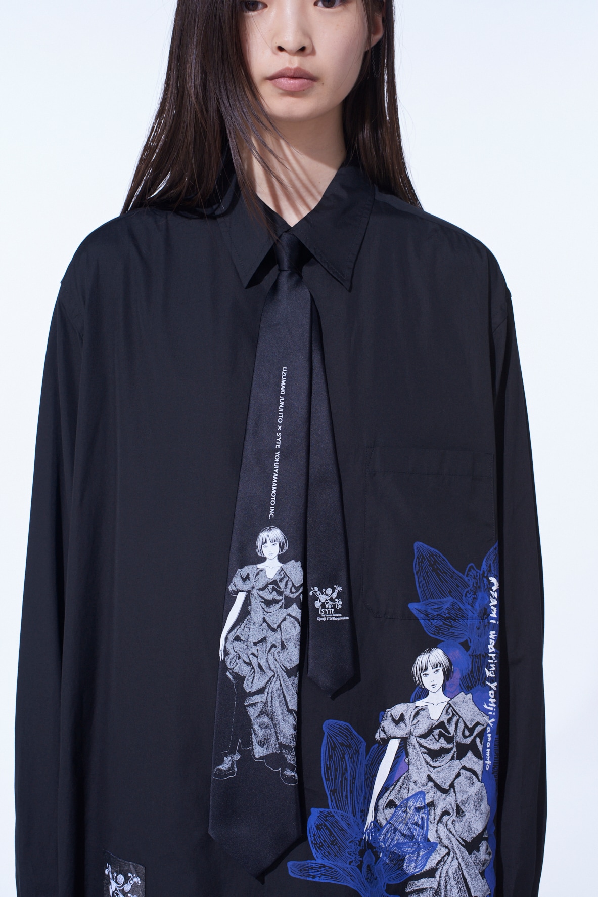 S'YTE × Junji ITO -UZUMAKI- AZAMI WEARING YOHJI YAMAMOTO SILK TIE