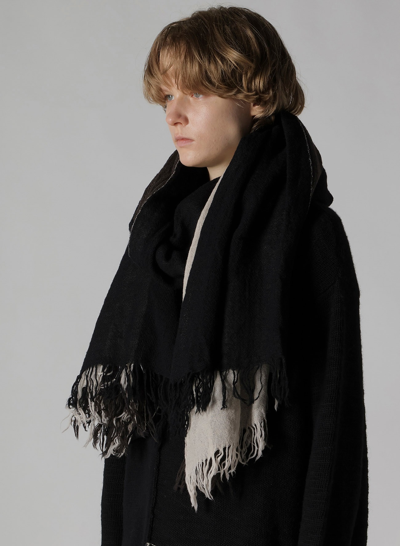 THREE-LAYERED WOOL SCARF(FREE SIZE Black): Y's｜THE SHOP YOHJI