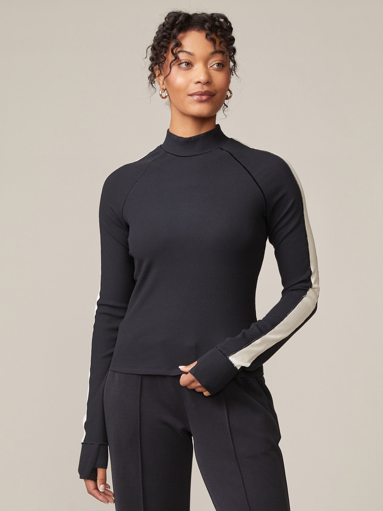 Color Blocked Mock Neck Long Sleeve | Thrive Société