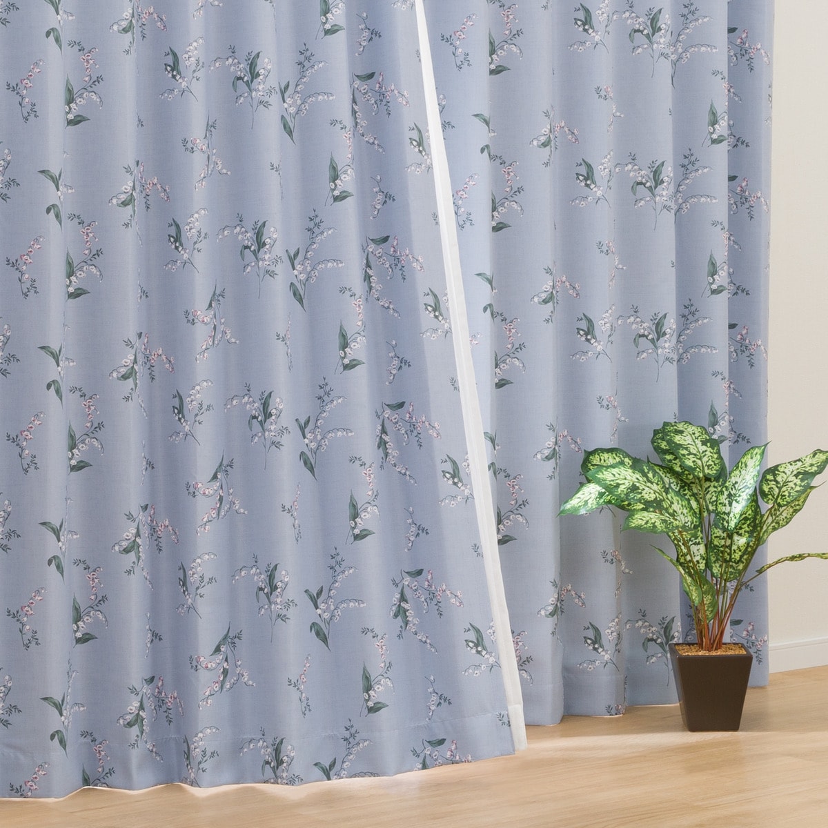 ニトリ オーダーカーテン カーテン 花柄 青 レースカーテン セット楽天