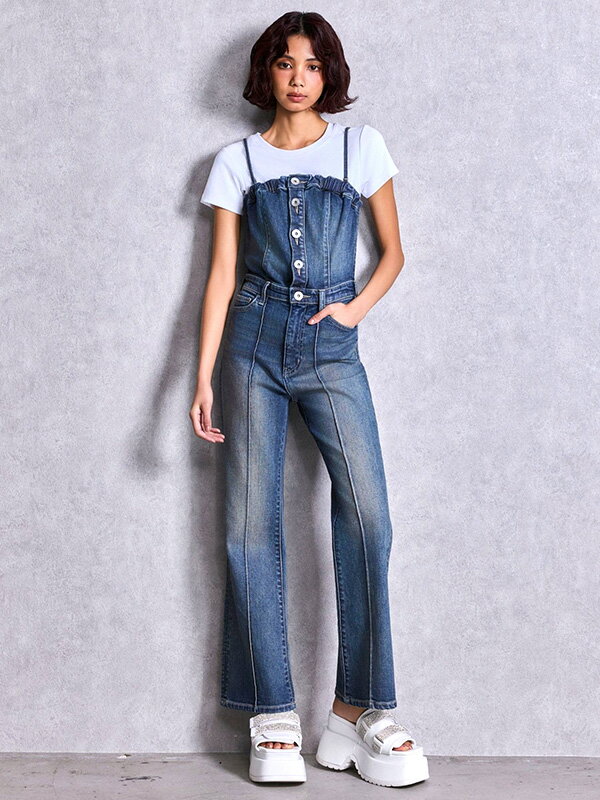 GYDA ジェイダ オーバーオール BACK リボン デニム ロンパース BACK