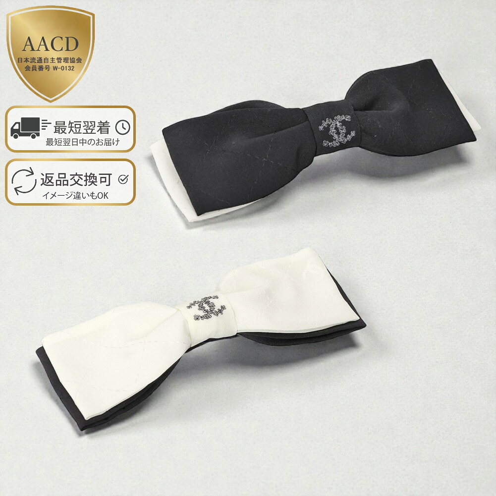 美品】CHANELリボンバレッタ✴︎鼈甲風ロゴ 麻リボン ブラック 楽天