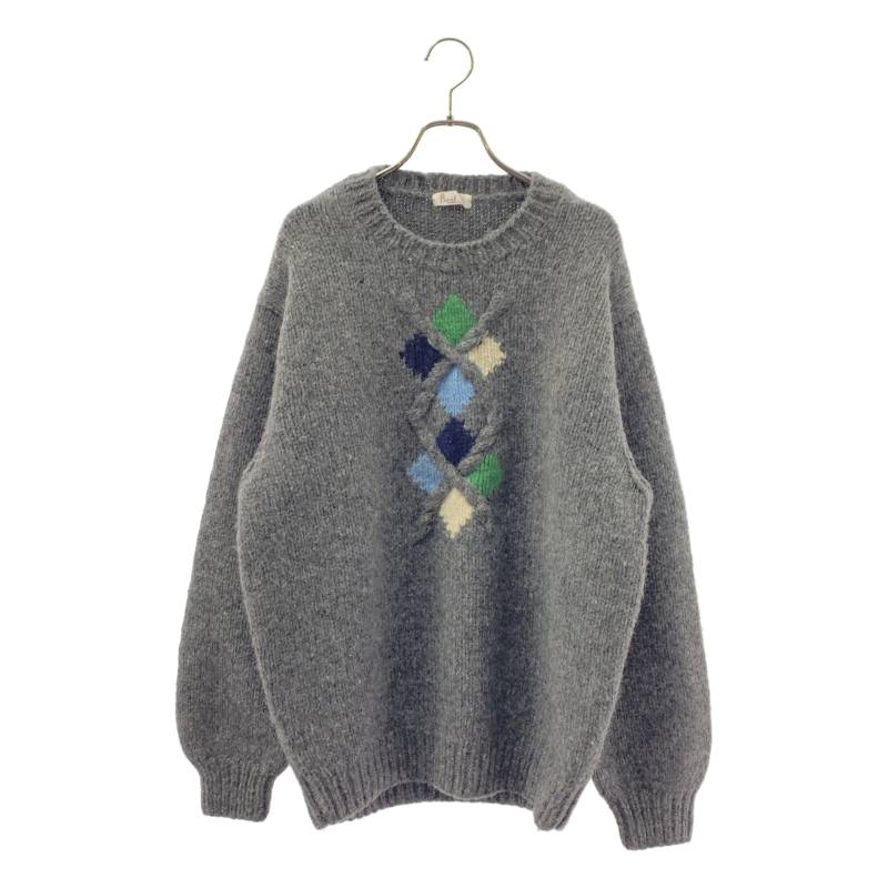 美品パパス 2024年製 ニット 刺繍ロゴ クマ ウール チャコールグレー48