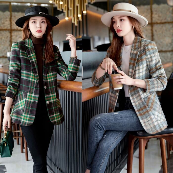 楽天市場】グリーン（柄チェック）（コート・ジャケット｜レディース