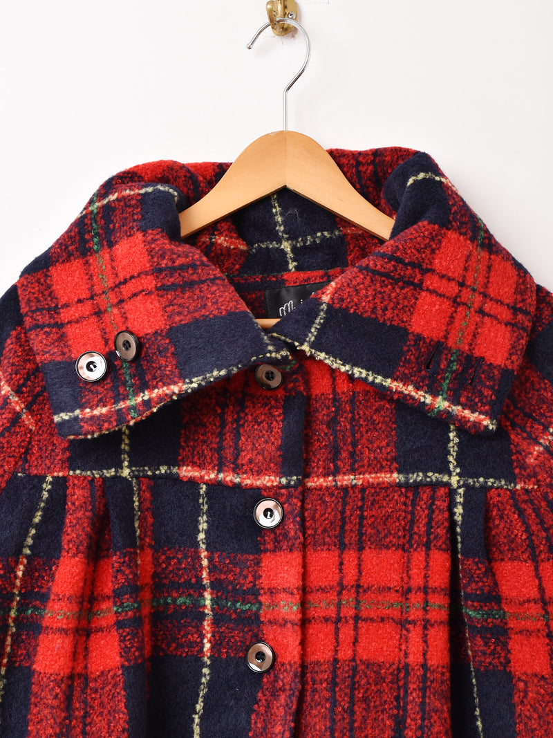2色展開】Meridian チェック柄 デザインカラー ロングコート – 古着屋