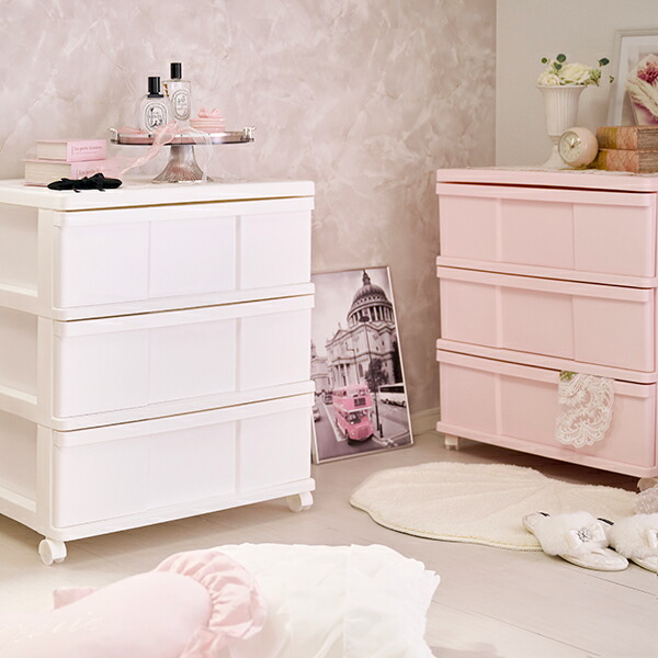 楽天市場】【直送】ワイド収納ケース3段（ピンク）｜姫系 かわいい