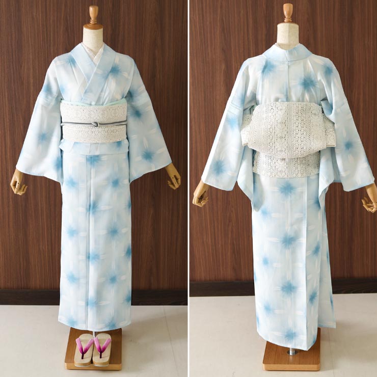 楽天市場】＼WeekendSale開催中!／洗える 浴衣 雪花絞り 調 水色 バチ