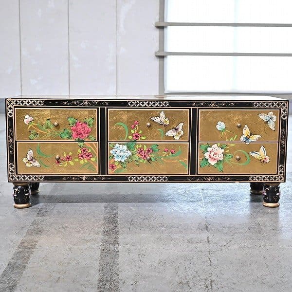 楽天市場】中国美術 ローボード シノワズリ 花柄 蝶 キャビネット