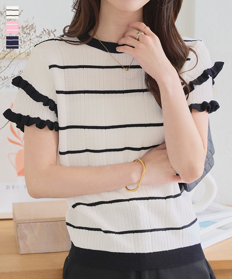 楽天市場】サマーニット トップス 夏 ティアードスリーブサマーニット