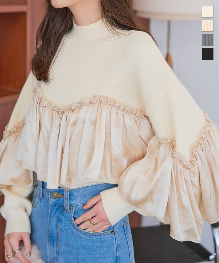 楽天市場】セーター アシンメトリー サテンデザイン ニットトップス