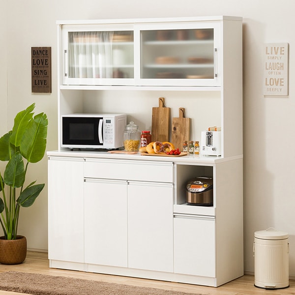 楽天市場】[幅150cm] 食器棚 (レジューム 150TG-S WH/150TH-R WH