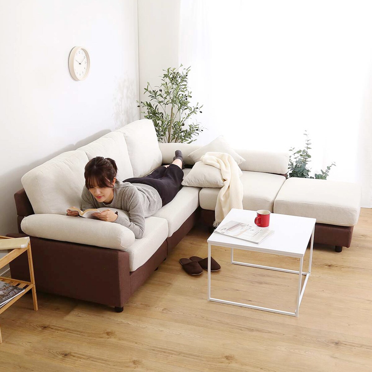 楽天市場】[幅197cm] 布張りツートン5人掛けコーナーカウチソファ (IV