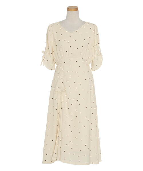 楽天市場】ワンピース 袖開き リボン 袖リボン ギャザー ドット柄 布帛