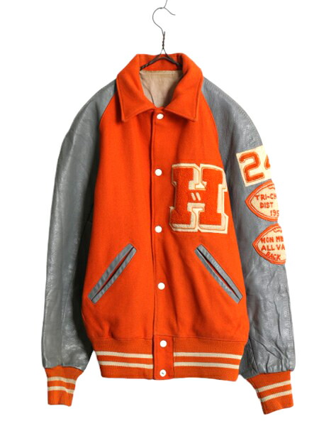 楽天市場】50s USA製 ☆ 襟付き 袖レザー ウール スタジャン メンズ M