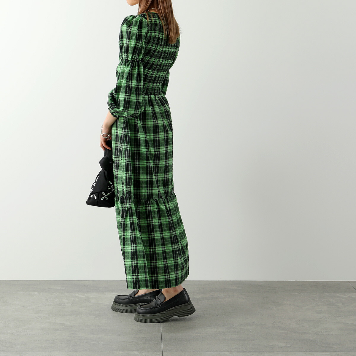 楽天市場】GANNI ガニー ワンピース Seersucker Check U-neck Maxi