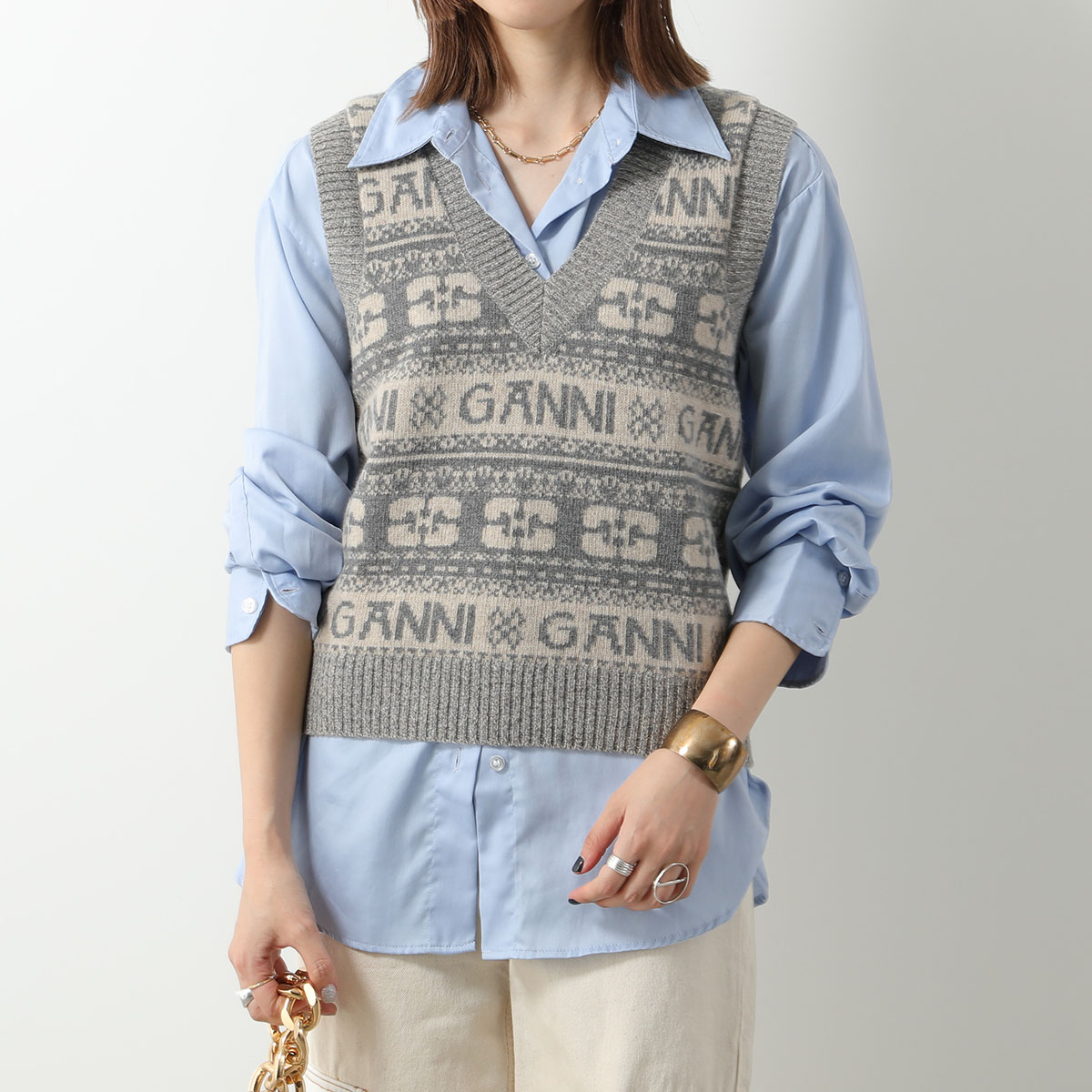 楽天市場】GANNI ガニー ニットベスト Logo Wool Mix Vest K1902 K1972