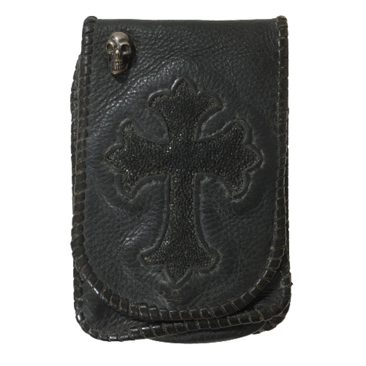 鹿革のシガレットケース 鹿角スカルボタン 鹿革のシガレットケース