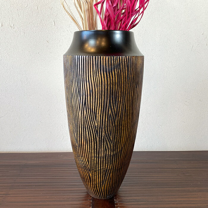 楽天市場】モダンなチークのフラワーベース（40cm 茶黒 3点セットC