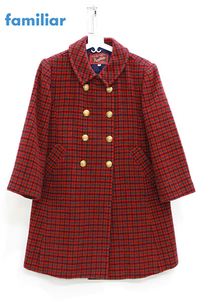 楽天市場】【familiar】ファミリア チェック ウールコート 赤 120cm