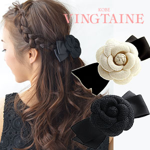 楽天市場】カメリアリボンバレッタ フラワー お花 ヘアアクセ ヘア