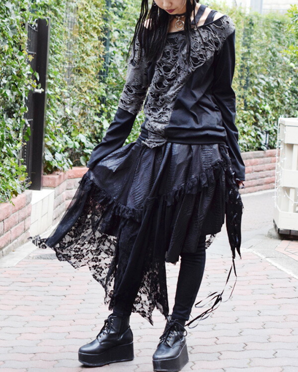 楽天市場】クロコアシメスカート ゴシック パンク スカート ひざ丈 膝