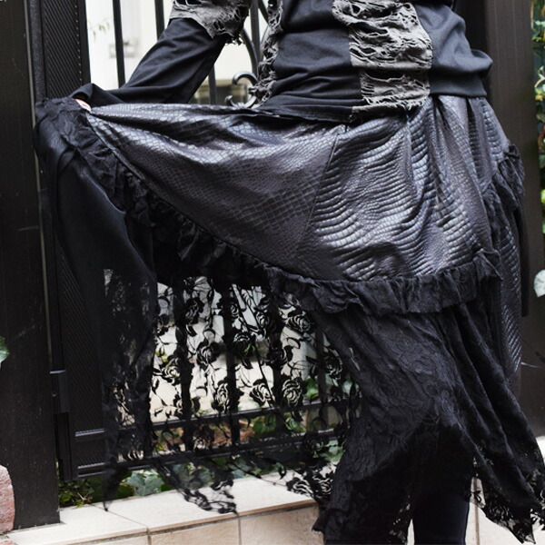 楽天市場】クロコアシメスカート ゴシック パンク スカート ひざ丈 膝