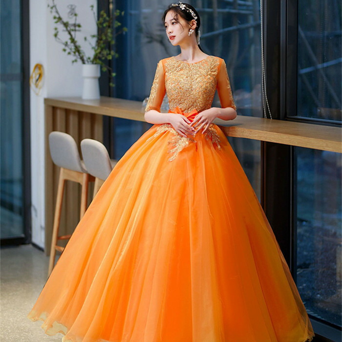 楽天市場】カラードレス 演奏会 カラードレス オレンジ 二次会ドレス